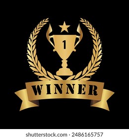 Ornament of winning award championship with golden laurel wreath design vector in black background