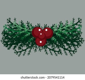 Ornament winter icon. Red berry decoration. Crhistmas decoration clip art