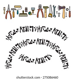 Ornament of the working tools, white background