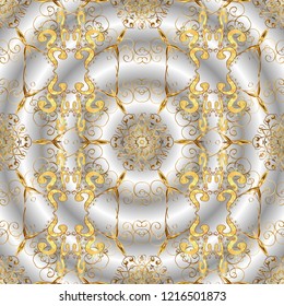 Ornamenta pattern on gray, neutral and yellow colors with golden elements. Ornamenta classic vector golden pattern. Traditional orient ornament. Classic vintage background.