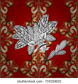 Ornamental abstract background. Oriental vector classic red, brown and gray and golden pattern with white doodles.