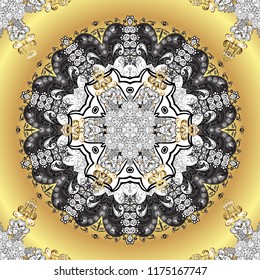 Ornamental abstract background with repeating elements. White, gray and beige and golden pattern. Elegant vector classic pattern.