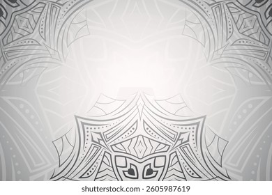 Ornamental abstract background, white and gray pattern, tribal decorative design, symmetrical floral elements, vintage style, elegant frame, vector illustration.