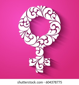 Ornamental abstract gender female symbol, icon, design element. Vector Illustration