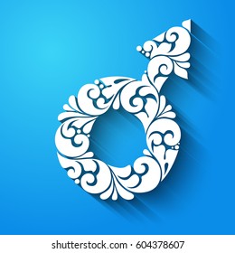 Ornamental abstract gender male symbol, icon, design element. Vector Illustration