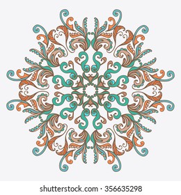 Ornamental abstract round floral pattern. Circular ornamental frame. Vector illustration