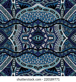 Ornamental Abstract Vector Blue ethnic Geometric Seamless Background