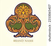 Ornamental ace of club with vintage engraved logo illustrations vector illustrations for your work logo, merchandise t-shirt, stickers and label designs, poster, greeting cards advertising