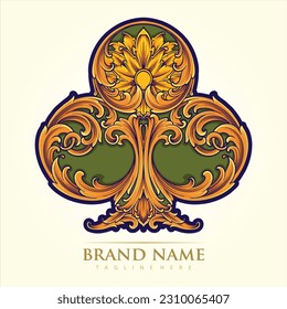 Ornamental ace of club with vintage engraved logo illustrations vector illustrations for your work logo, merchandise t-shirt, stickers and label designs, poster, greeting cards advertising