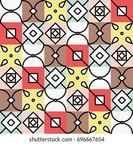 Ornamental aesthetic seamless pattern. Tile mosaic repeating vector Illustration in trendy palette. Geometric flat background for brochure, flyer, printing on fabric or paper and any your design.
