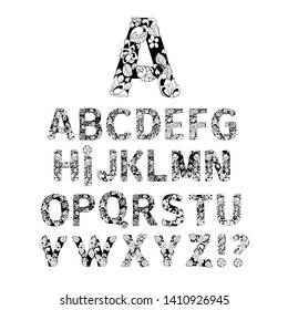 Ornamental Alphabet, Initial Letters Font. Vector Typography Symbols for Coloring Book and Monograms Isolated Design