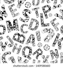 Ornamental Alphabet Letters Seamless Pattern. Vector Typography Backdrop or wallpaper