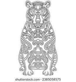 Ornamental animal 3, tiger with ornament, isolated on white background. Colouring page-306. svg