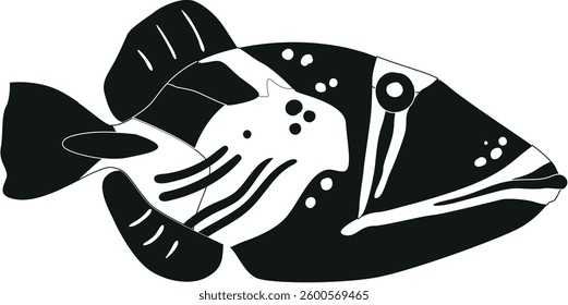 Ornamental aquarium fish black-and-white vector illustration
