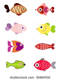 Ornamental aquarium fishes - set of color vector illustrations, isolated design elements on white background.