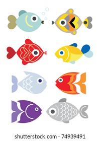 Ornamental aquarium fishes - vector illustration, isolated design elements on white.