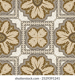 Padrão sem emenda de estilo étnico arabesco ornamental. Resumo floral. Repita o plano de fundo do vetor. Bonitos ornamentos elegantes com quadros quadrados, bordas, flores. Textura sem fim. Para tecido.