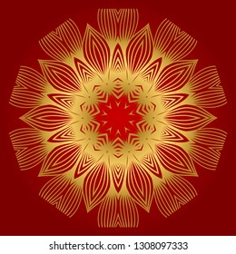 Ornamental Arabic Pattern With Mandala. Vintage Vector For Print Or Web Design. Invitation, Wedding Card, National Design. Luxury red gold color.