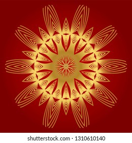 Ornamental Arabic Pattern With Mandala. Vintage Vector For Print Or Web Design. Invitation, Wedding Card, National Design. Luxury red gold color.