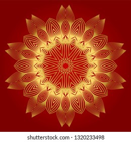 Ornamental Arabic Pattern With Mandala. Vintage Vector For Print Or Web Design. Invitation, Wedding Card, National Design. Luxury red gold color.