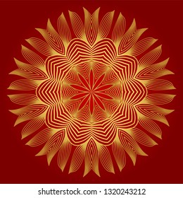 Ornamental Arabic Pattern With Mandala. Vintage Vector For Print Or Web Design. Invitation, Wedding Card, National Design. Luxury red gold color.