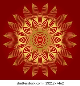 Ornamental Arabic Pattern With Mandala. Vintage Vector For Print Or Web Design. Invitation, Wedding Card, National Design. Luxury red gold color.