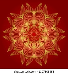 Ornamental Arabic Pattern With Mandala. Vintage Vector For Print Or Web Design. Invitation, Wedding Card, National Design. Luxury red gold color.