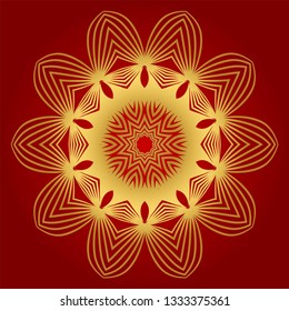 Ornamental Arabic Pattern With Mandala. Vintage Vector For Print Or Web Design. Invitation, Wedding Card, National Design. Luxury red gold color.