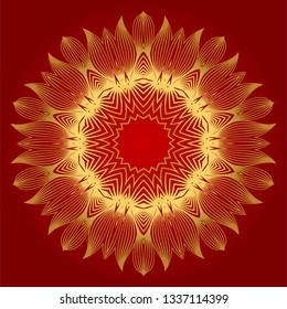 Ornamental Arabic Pattern With Mandala. Vintage Vector For Print Or Web Design. Invitation, Wedding Card, National Design. Luxury red gold color.