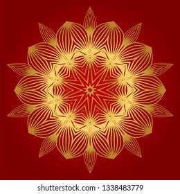 Ornamental Arabic Pattern With Mandala. Vintage Vector For Print Or Web Design. Invitation, Wedding Card, National Design. Luxury red gold color.