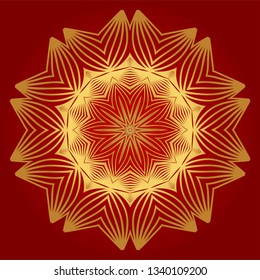 Ornamental Arabic Pattern With Mandala. Vintage Vector For Print Or Web Design. Invitation, Wedding Card, National Design. Luxury red gold color.