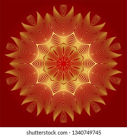 Ornamental Arabic Pattern With Mandala. Vintage Vector For Print Or Web Design. Invitation, Wedding Card, National Design. Luxury red gold color.