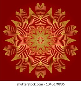 Ornamental Arabic Pattern With Mandala. Vintage Vector For Print Or Web Design. Invitation, Wedding Card, National Design. Luxury red gold color.