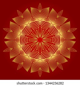 Ornamental Arabic Pattern With Mandala. Vintage Vector For Print Or Web Design. Invitation, Wedding Card, National Design. Luxury red gold color.