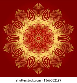 Ornamental Arabic Pattern With Mandala. Vintage Vector For Print Or Web Design. Invitation, Wedding Card, National Design. Luxury red gold color.