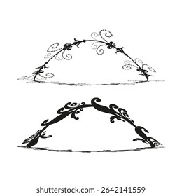Ornamental arched shapes. Decorative curved elements. Swirling abstract lines. Vector vignettes.