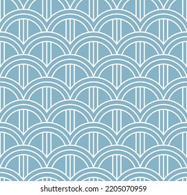 Ornamental arches pattern. Decorative background in duck egg blue and white.