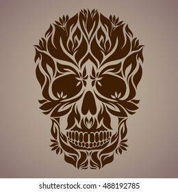 The ornamental art of a skull, possible for use as a tattoo. Vector image.