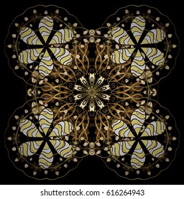 Ornamental artistic vector illustration in black colors for Merry christmas cards. New Year 2018 collection. Black snowflakes in abstract style. Freehand ethnic Xmas sketch.