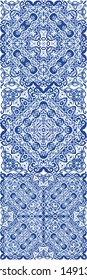 Ornamental azulejo portugal tiles decor. Minimal design. Kit of vector seamless patterns. Blue gorgeous flower folk prints for linens, smartphone cases, scrapbooking, bags or T-shirts.