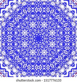 Ornamental azulejo portugal tiles decor. Vector seamless pattern trellis. Geometric design. Blue gorgeous flower folk print for linens, smartphone cases, scrapbooking, bags or T-shirts.