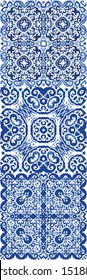 Ornamental azulejo portugal tiles decor. Universal design. Kit of vector seamless patterns. Blue gorgeous flower folk prints for linens, smartphone cases, scrapbooking, bags or T-shirts.