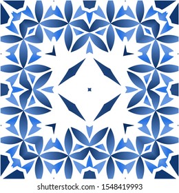 Ornamental azulejo portugal tiles decor. Vector seamless pattern arabesque. Creative design. Blue gorgeous flower folk print for linens, smartphone cases, scrapbooking, bags or T-shirts.