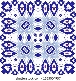 Ornamental azulejo portugal tiles decor. Vector seamless pattern concept. Bathroom design. Blue gorgeous flower folk print for linens, smartphone cases, scrapbooking, bags or T-shirts.