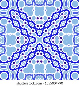 Ornamental azulejo portugal tiles decor. Vector seamless pattern template. Stylish design. Blue gorgeous flower folk print for linens, smartphone cases, scrapbooking, bags or T-shirts.