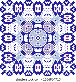 Ornamental azulejo portugal tiles decor. Vector seamless pattern concept. Bathroom design. Blue gorgeous flower folk print for linens, smartphone cases, scrapbooking, bags or T-shirts.