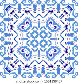 Ornamental azulejo portugal tiles decor. Universal design. Vector seamless pattern elements. Blue gorgeous flower folk print for linens, smartphone cases, scrapbooking, bags or T-shirts.