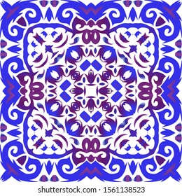 Ornamental azulejo portugal tiles decor. Vector seamless pattern theme. Geometric design. Blue gorgeous flower folk print for linens, smartphone cases, scrapbooking, bags or T-shirts.