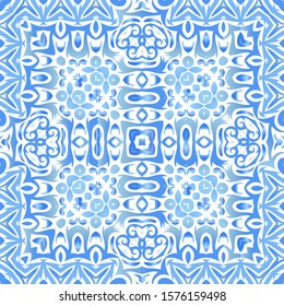 Ornamental azulejo portugal tiles decor. Vector seamless pattern watercolor. Kitchen design. Blue gorgeous flower folk print for linens, smartphone cases, scrapbooking, bags or T-shirts.