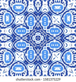 Ornamental azulejo portugal tiles decor. Creative design. Vector seamless pattern collage. Blue gorgeous flower folk print for linens, smartphone cases, scrapbooking, bags or T-shirts.